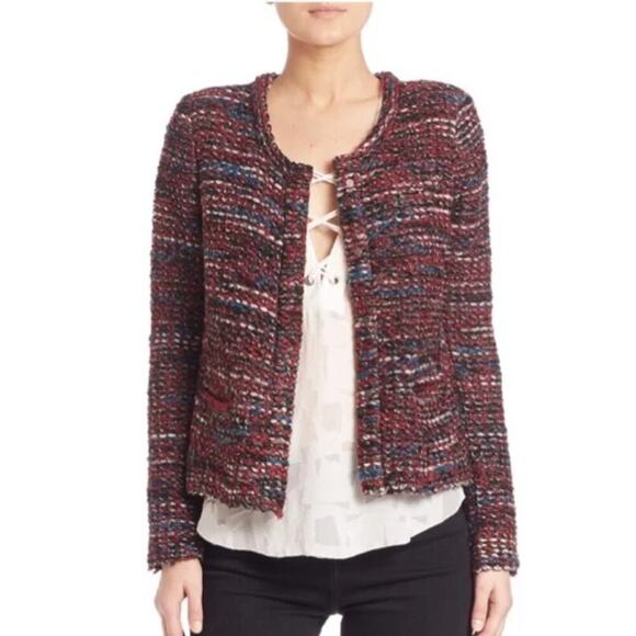 IRO 38 / 4 Carene Tweed Jacket Knit Knotted Boucle Red Black Wool Blend Blazer - Picture 1 of 11